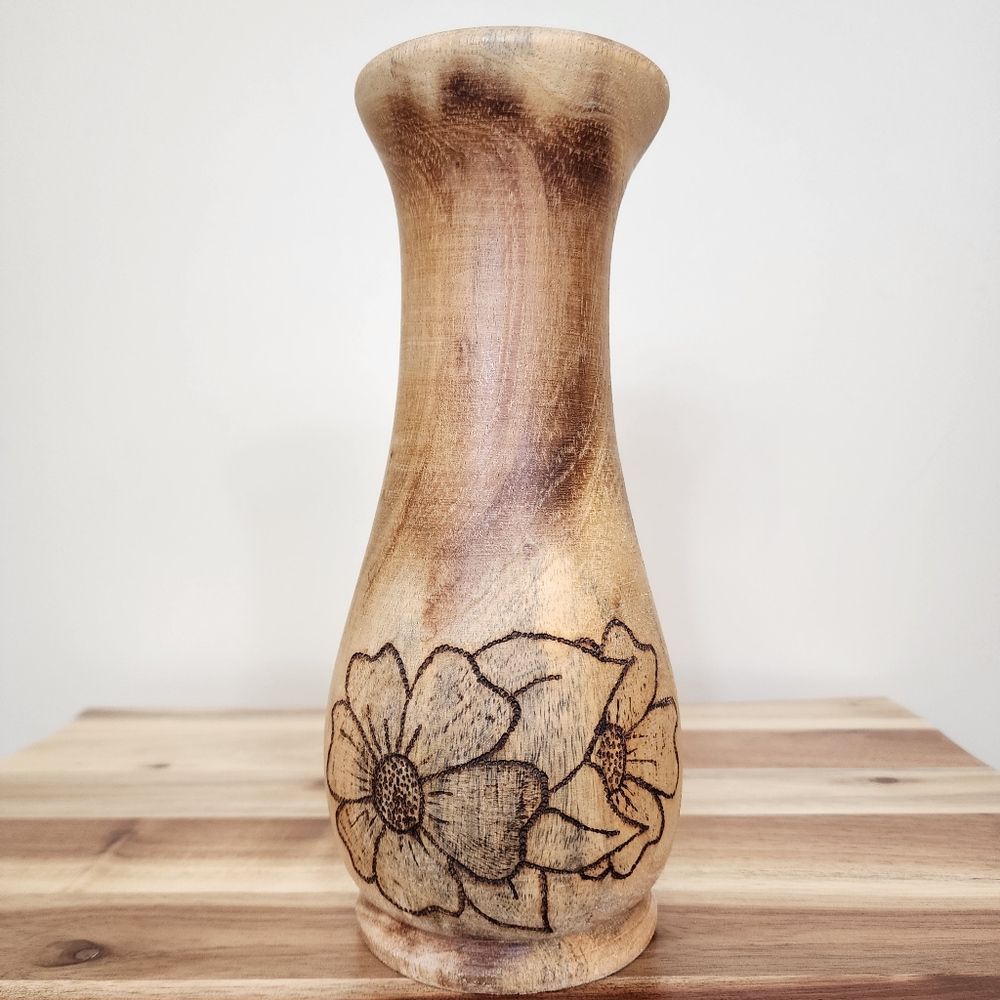 Vintage Rustic Wooden Boho Vase | MCM | Cuba